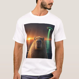 UFOとおもしろいグラフィックcapybara selfie 風変わり Tシャツ