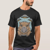 UFOとおもしろいグラフィックTee Capybara Selfie 風変わり Tシャツ (正面)