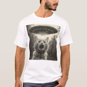 UFOとおもしろい猫の自撮 Tシャツ (正面)