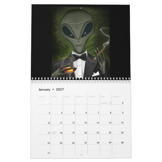 UFOとエイリアンユーモアのカレンダー カレンダー (1月 2027)