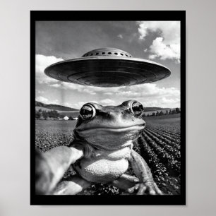 UFOとセルフィーを撮るカエル 楽しいカエルの面白いミーム ポスター