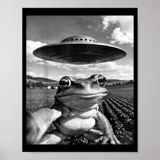 UFOとセルフィーを撮るカエル 楽しいカエルの面白いミーム ポスター (正面)