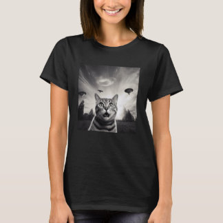 UFOと写る猫の自撮り Tシャツ