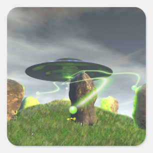 UFOと古代の石の円のシール スクエアシール