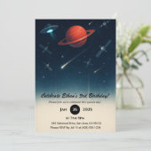 UFOと宇宙ステーションの銀河イラスト 誕生日 招待状 (スタンド正面)