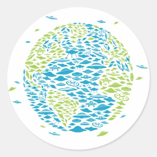 UFOによる世界の侵略、エイリアン、宇宙船 ラウンドシール (正面)