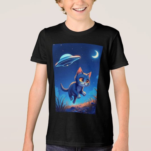 UFOに追いかけられた可愛い子猫 トライブレンドTシャツ (正面)