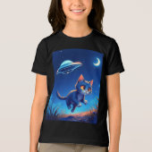 UFOに追いかけられた可愛い子猫 トライブレンドTシャツ (正面)