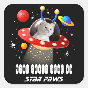 UFOのサイエンスフィクションシーンで猫の名前と写真 スクエアシール
