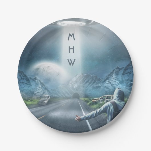 UFOのヒッチハイカーのカスタムなモノグラムの紙皿 ペーパープレート (正面)