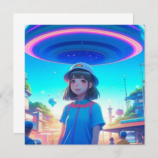 UFOの下の街で活躍するアニメガール (正面/裏面)