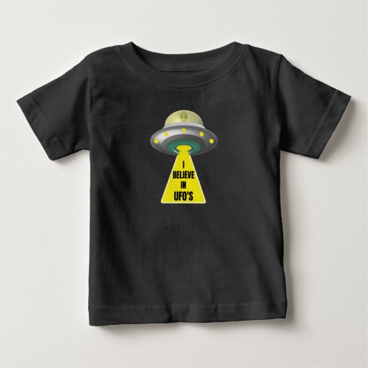 UFOの信じエイリアン宇宙船Tシャツに乗った ベビーTシャツ (正面)