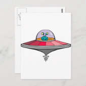UFOの可愛い漫画エイリアン ポストカード (正面/裏面)