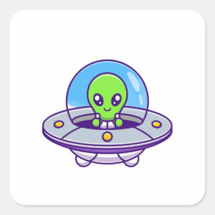 UFOの可愛飛んでいるいエイリアン スクエアシール