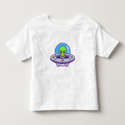 UFOの可愛飛んでいるいエイリアン トドラーTシャツ (正面)