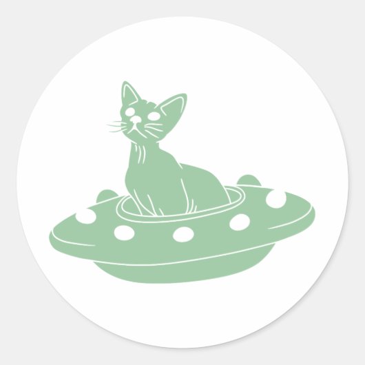 Ufoの猫 – 背景色を選択 ラウンドシール (正面)