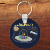 UFOの魚エイリアン宇宙船の漫画イラストレーション キーホルダー (正面)