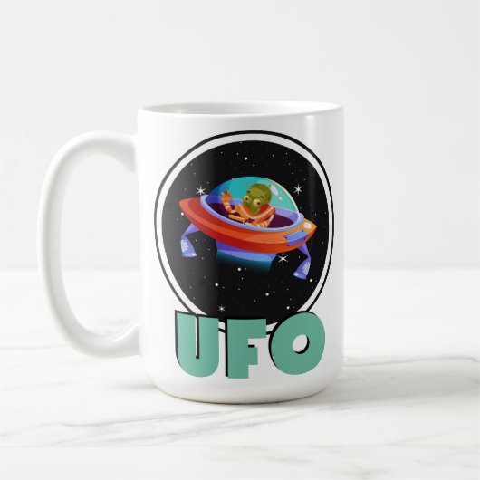 ufoは宇宙船で飛ぶ コーヒーマグカップ (左)