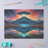 UFOは山とカラフル湖を覆っている 薄葉紙 (クラフト)