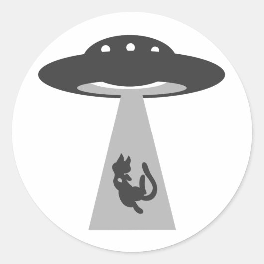 UFOは猫を誘拐 – 背景色を選択 ラウンドシール (正面)