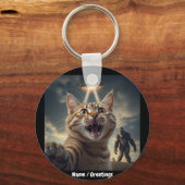 UFOやビッグフットでの自撮りおもしろい猫 キーホルダー (裏面)