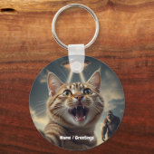 UFOやビッグフットでの自撮りおもしろい猫 キーホルダー (正面)
