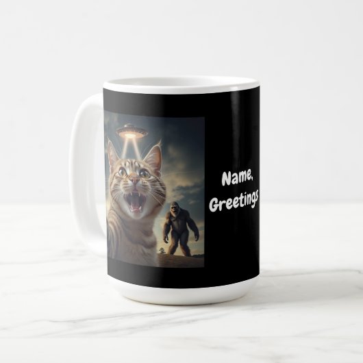 UFOやビッグフットでの自撮りおもしろい猫 コーヒーマグカップ (正面左)