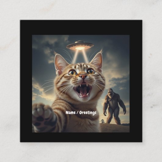 UFOやビッグフットでの自撮りおもしろい猫 スクエア名刺 (正面)