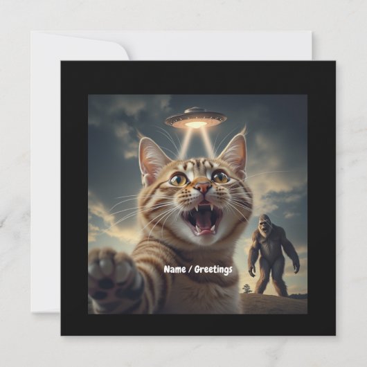 UFOやビッグフットでの自撮りおもしろい猫 招待状 (正面)