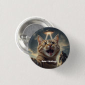 UFOやビッグフットでの自撮りおもしろい猫 缶バッジ (正面&裏面)