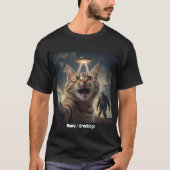 UFOやビッグフットでの自撮りおもしろい猫 Tシャツ (正面)