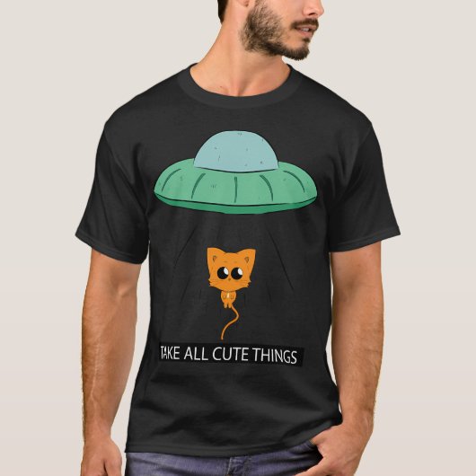 Ufoエイリアンかわいいモノを撮る Tシャツ (正面)