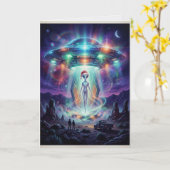 UFOエイリアンクリスマス誘拐 カード (黄色い花)