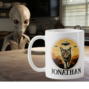 UFOエイリアンパーソナライズされた猫 コーヒーマグカップ