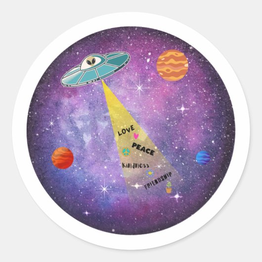 UFOエイリアン宇宙宇宙船スターピープル ラウンドシール (正面)
