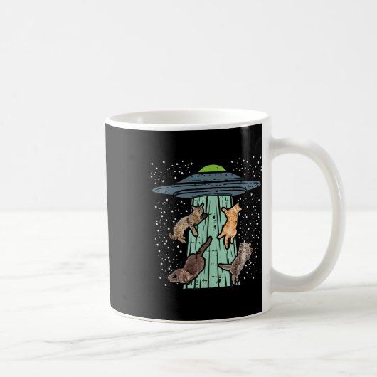 Ufoエイリアン宇宙愛人おもしろいWに拉致された猫 コーヒーマグカップ (右)