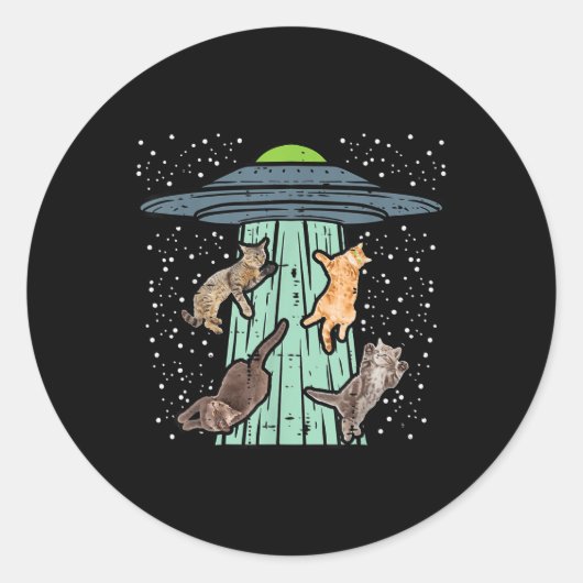 Ufoエイリアン宇宙愛人おもしろいWに拉致された猫 ラウンドシール (正面)