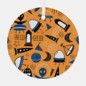 UFOエイリアン、宇宙船、子供のパターン ガラスオーナメント (裏面)