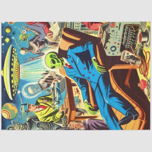 UfoエイリアンSci-fiレトロ漫画 薄葉紙 (正面)