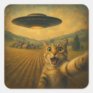 UFOキャットギフト付きエイリアンおもしろい自撮り スクエアシール