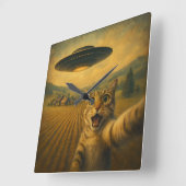 UFOキャットギフト付きエイリアンおもしろい自撮り スクエア壁時計 (傾斜)