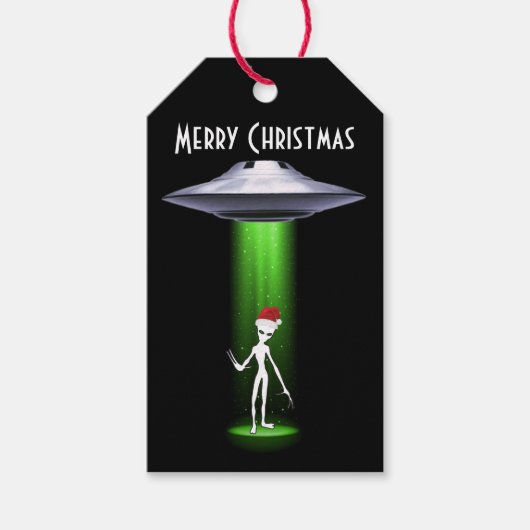 UFOクリスマス🛸おもしろいエイリアン ギフトタグ (正面)