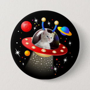 UFOサイエンスフィクション上パーソナライズされたの猫 缶バッジ