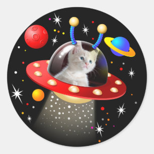UFOソーサーのサイエンスフィクションシーン飛んでいるに登場する猫 ラウンドシール