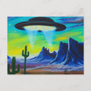 UFOソー飛んでいるサー砂漠絵を描のはがき ポストカード