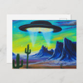 UFOソー飛んでいるサー砂漠絵を描のはがき ポストカード (正面/裏面)