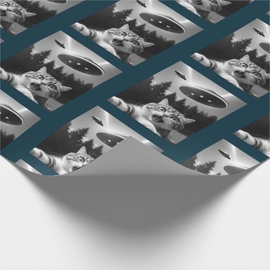 UFOドローンおもしろいキャットセルフィー ラッピングペーパー (角)