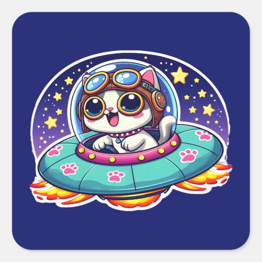 UFOハッピー子猫 スクエアシール (正面)