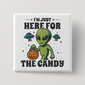 UFOハロウィン お菓子目当ての面白いエイリアンコスチューム 缶バッジ (正面)