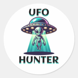 UFOハンター UFOとエイリアンを使用したAi Art ラウンドシール